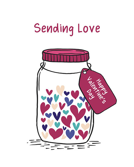 valentine's day valentine card sending love hearts in a glass jar