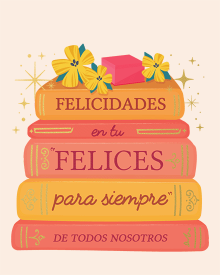 wedding card fairytale spanish books sparks ring flower
