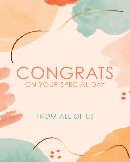 wedding watercolor gold colorful card abstract brush stroke congrats congratulations