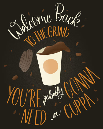 grind cuppa welcome back card  coffee