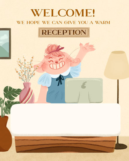 warm reception welcome card desk