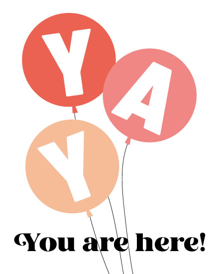 welcome card yay balloons