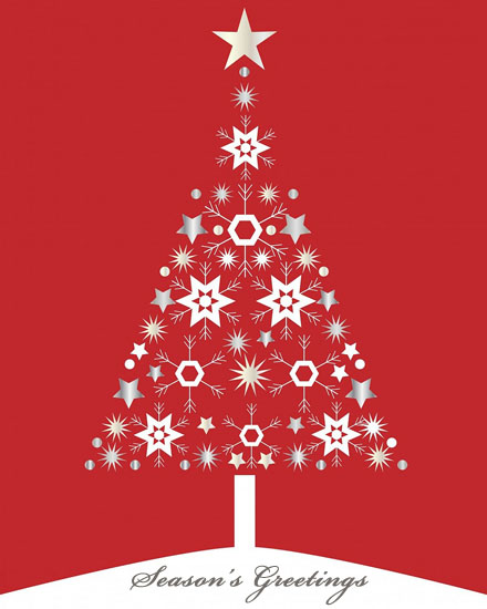 holiday season card christmas red tree stars snowflakes