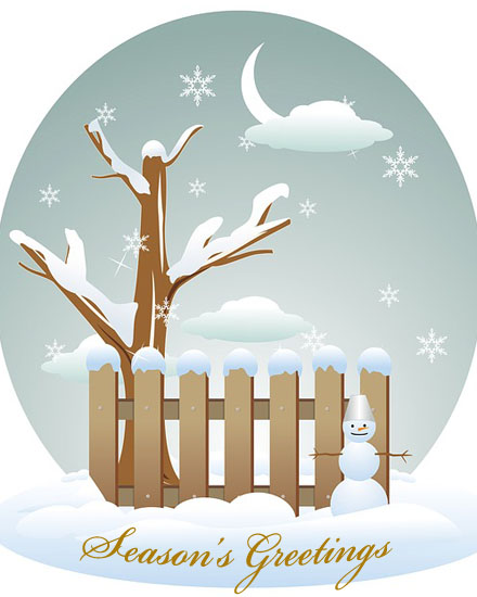 holiday season card seasons greetings snowman tree fence