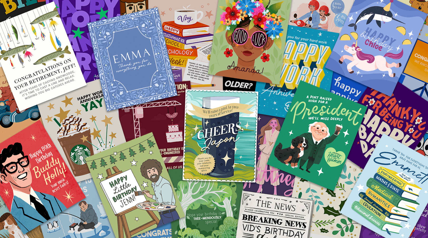 A collage of custom card covers designed by the GroupGreeting design team